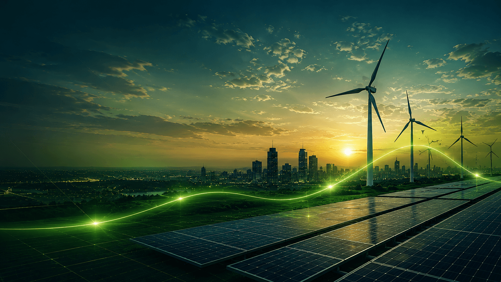 Future energy projects featuring power transmission, wind and solar infrastructure